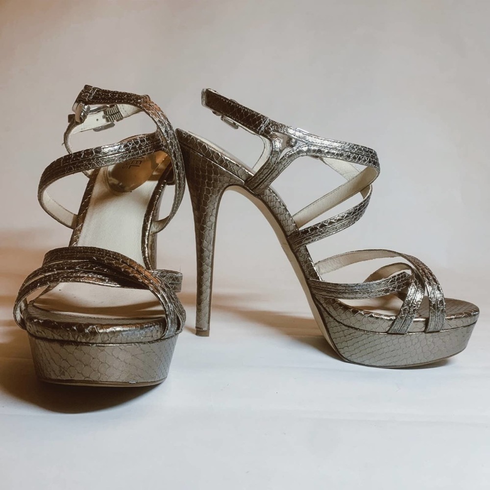 Michael Kors Snake Leather Golden Heels Sandals Size 8 Shoes Pumps